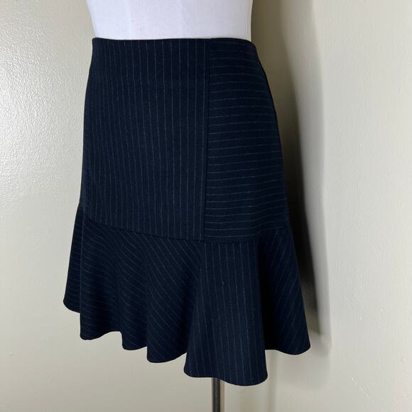 Joie Iveta Skirt Medium Black Pinstripe High Waist Flounce Hem Work Preppy Chic - Picture 6 of 10